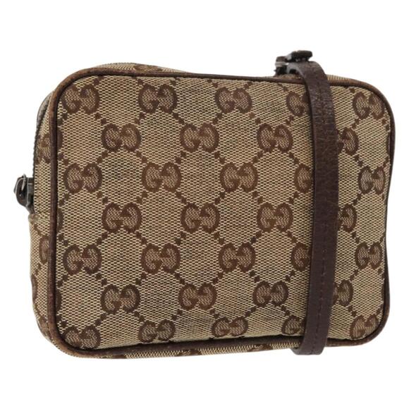 GUCCI GG Canvas Shoulder Bag Beige Silver - Picture 1 of 12